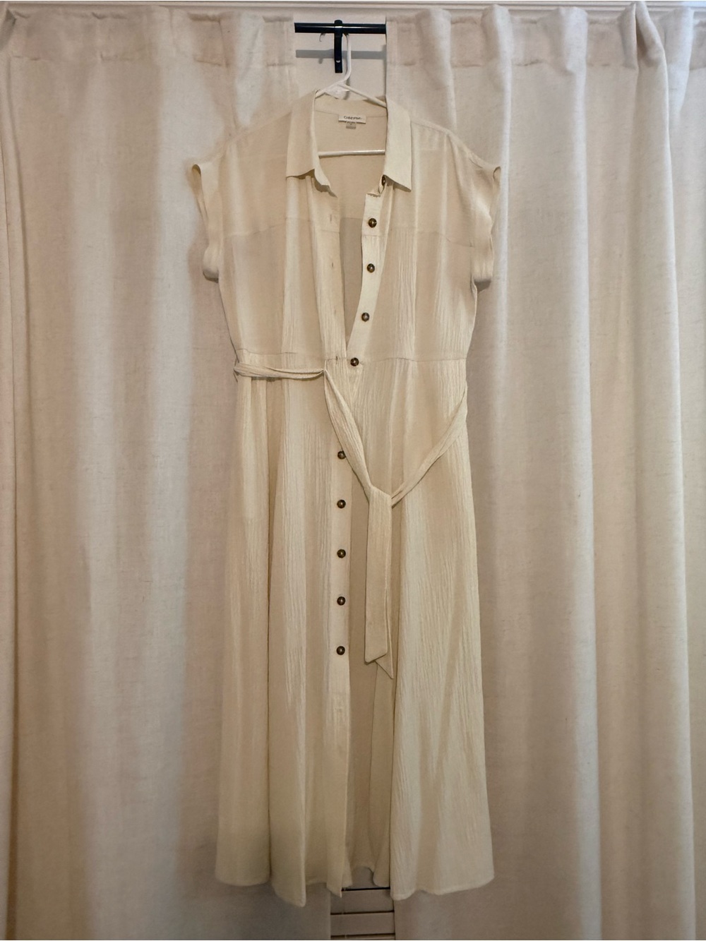Light Cream Button-Front Shirt Dress with Belt